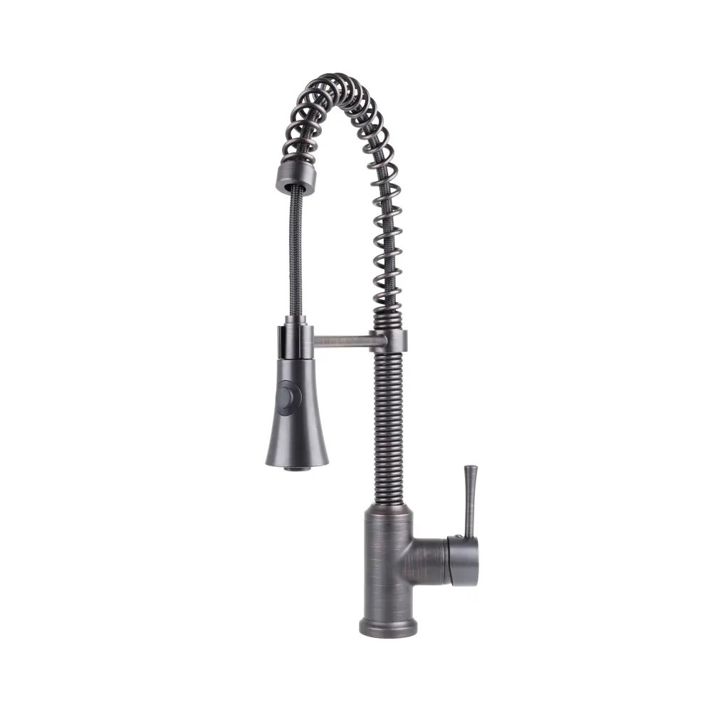 Residential Spring Coil Pull Down Kitchen Faucet Cone Spray Head Oil Rubbed Rustic gold