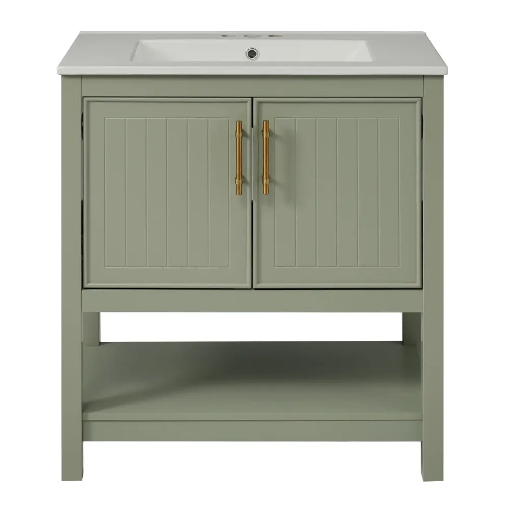 Safety Rated Elegant Bathroom Vanity Porcelain Sink And Versatile Storage