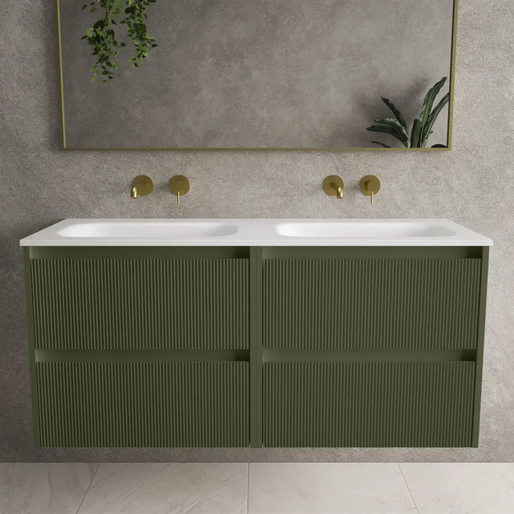 Scanalato Four Drawer Vanity Unit Beyondstone Duplicate Basin - Seaweed 1200mm