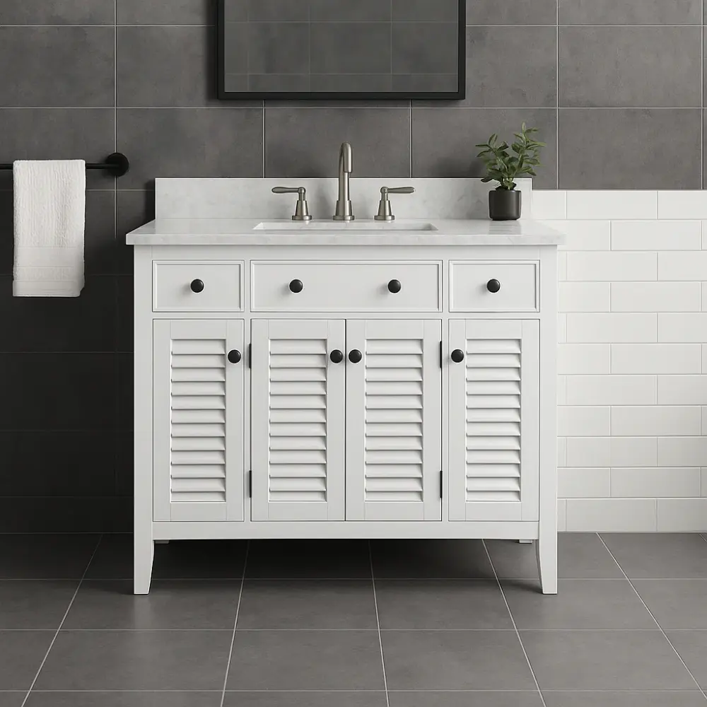 49 . Single Sink Vanity White White Marble Top