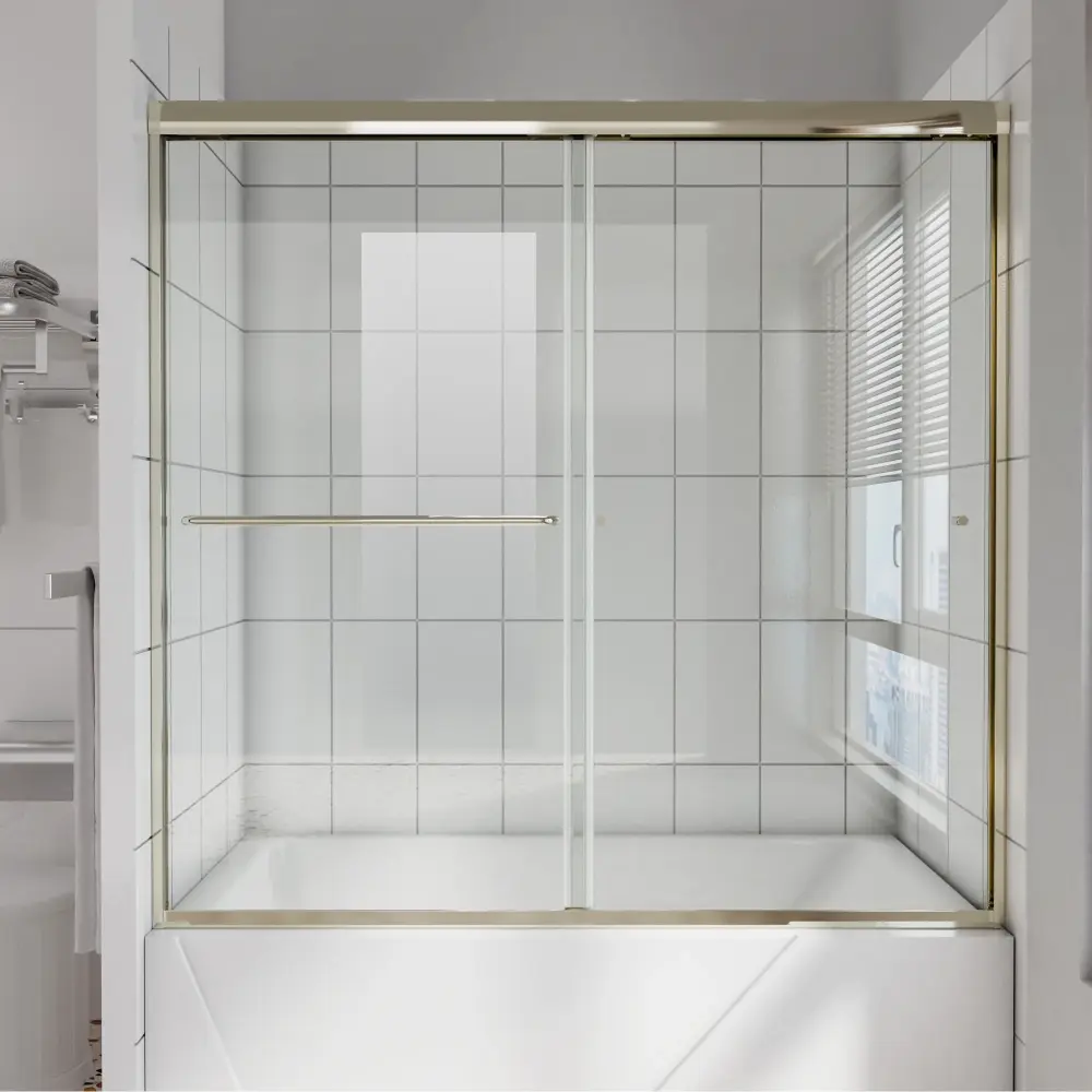 60 . W x 58 . H Sliding Frameless Shower Door Brushed Nickel Crystal Glass