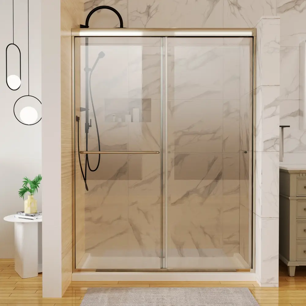 54 . W x 72 . H Sliding Frameless Shower Door Textured Nickel Clear Glass