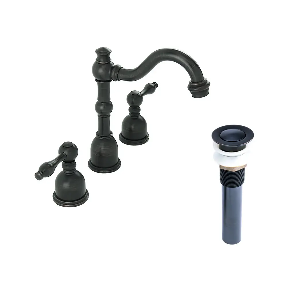 S-Series Victorian 8 . Widespread 2-Handle High-Arc Bathroom Faucet Drain Oil Rubbed Rustic gold
