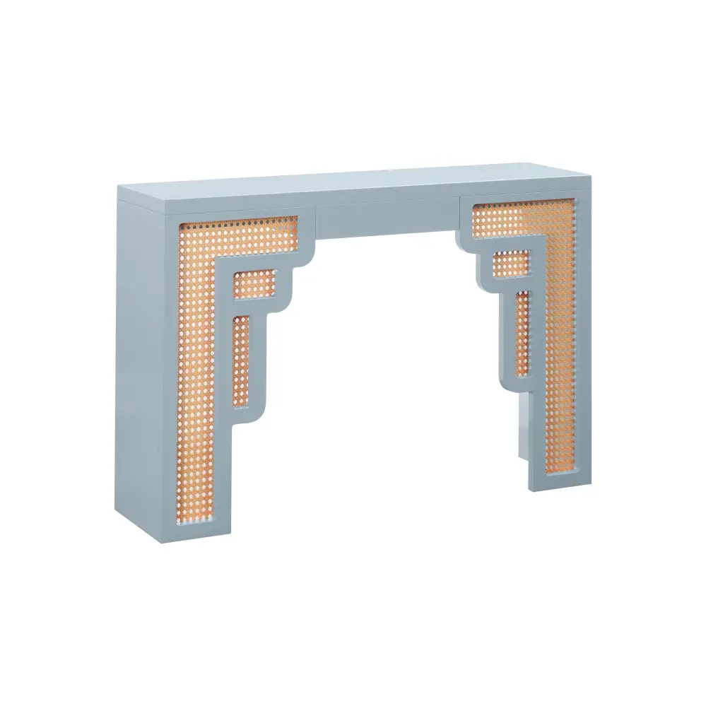Suzie Pastel Cobalt & Rattan Console Table