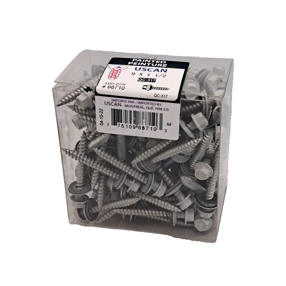 White Painted Roofing Screw, #9 x 1-1/2" (100 Units)
