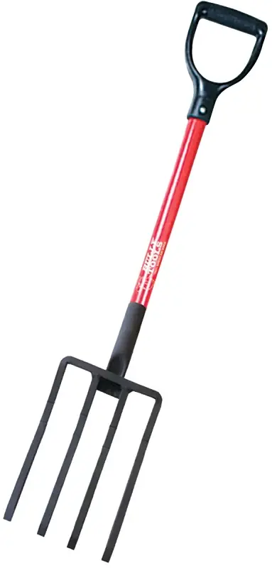 BULLY Tools 92370 Spading Fork, 7-1/2 W Tine, 10 L Tines, 4 -Tine, Stainless Tine, Fiberglass Handle