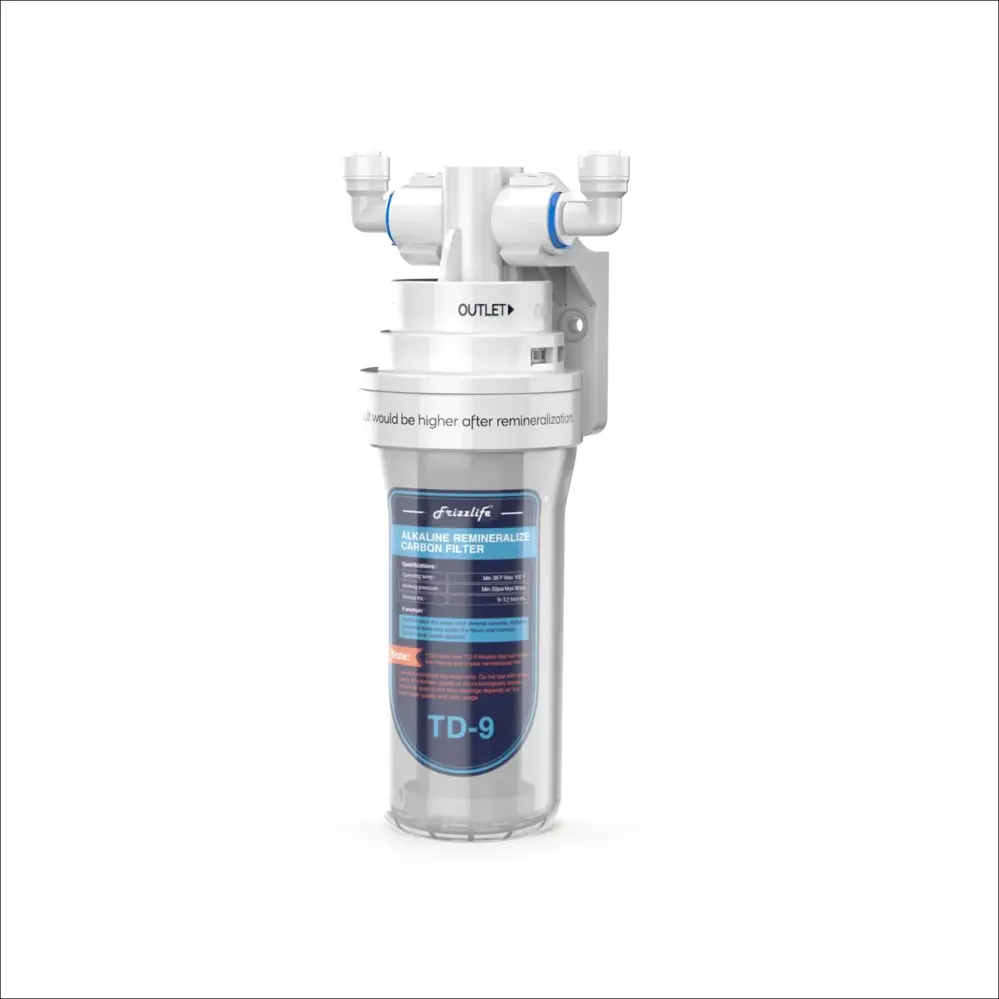 High-Capacity Brine Frizzlife TD-9 Alkaline Remineralization Under Sink Inline Water Filter - Post Filter RO Reverse Osmos...