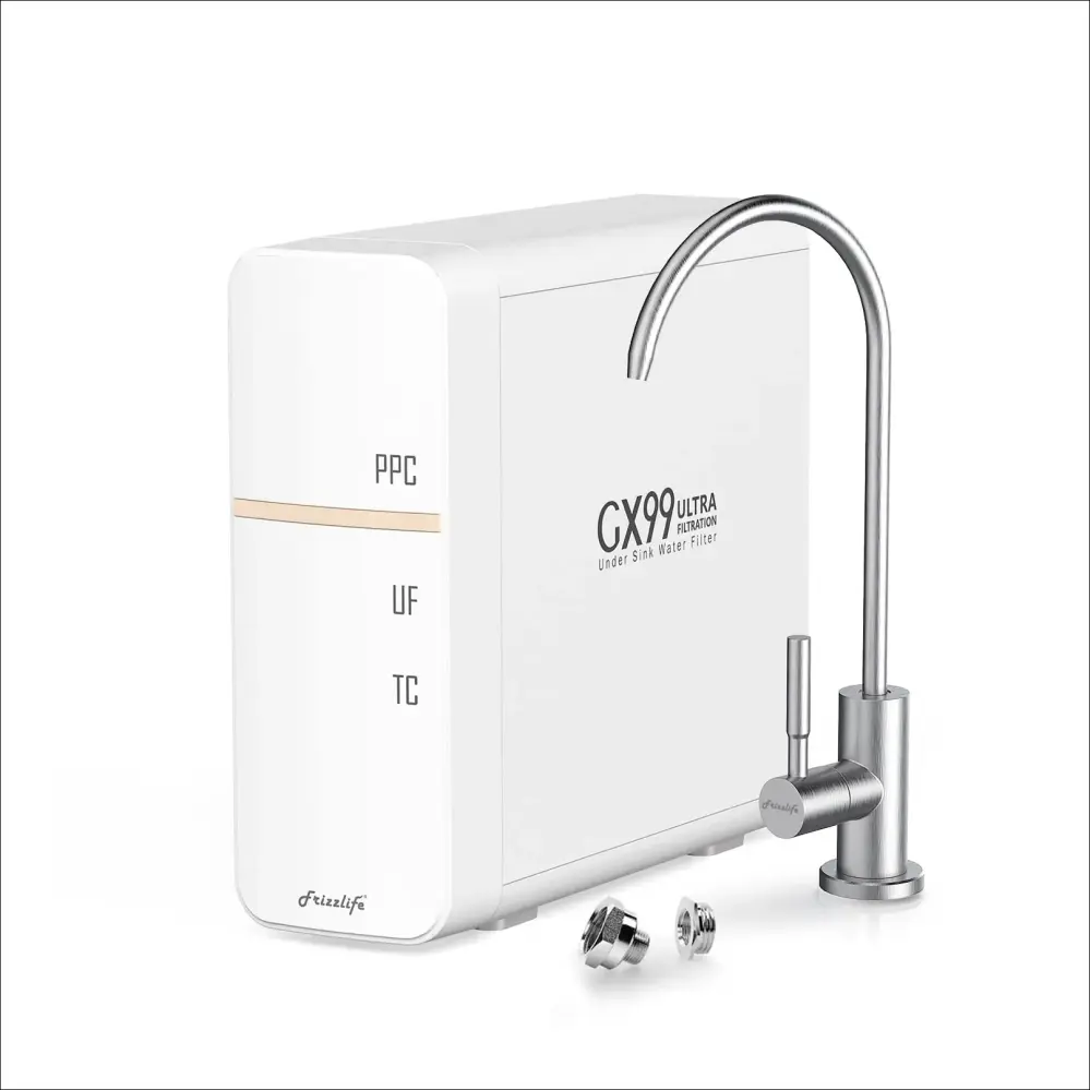 Salt-Free Conditioner Frizzlife GX99 0.01 μm Ultra-Filtration Under Sink Water Filter System, Matte Nickel Dedicated Faucet