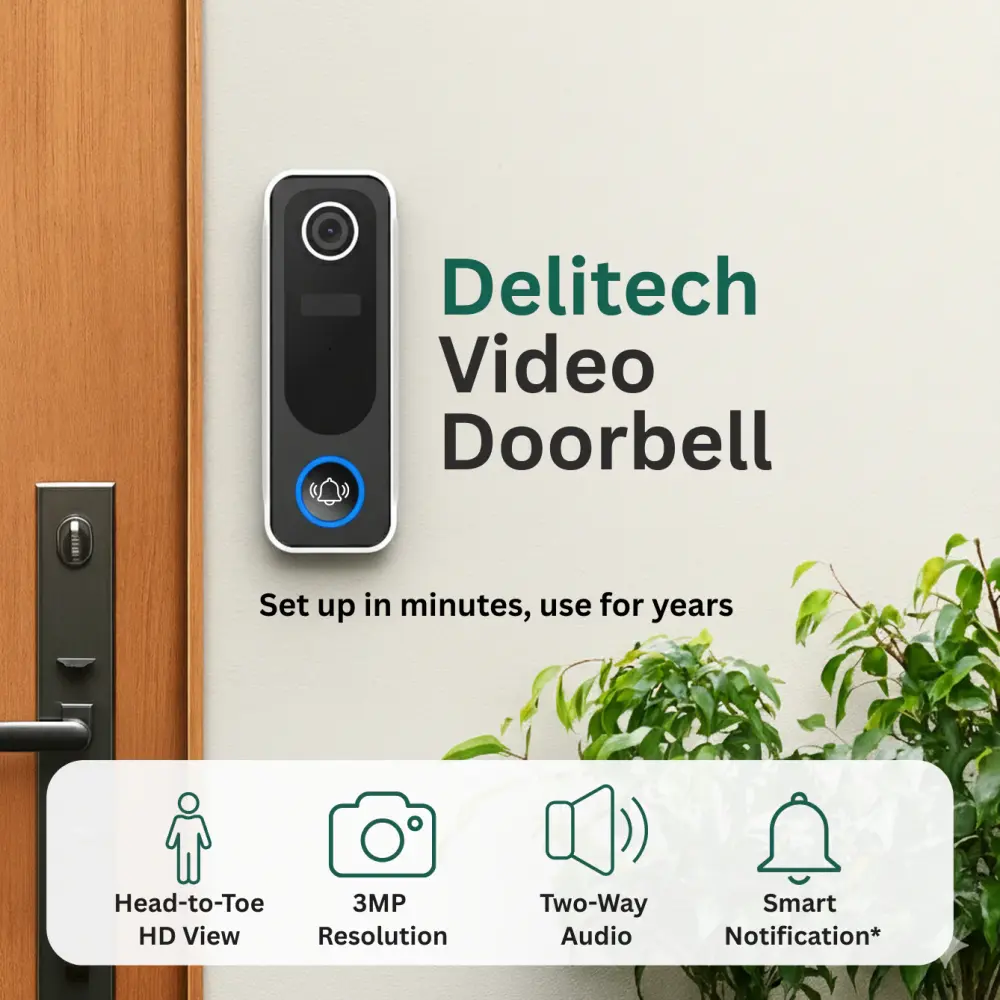 Delitech Smart Wi-fi enabled Video Doorbell (3MP)