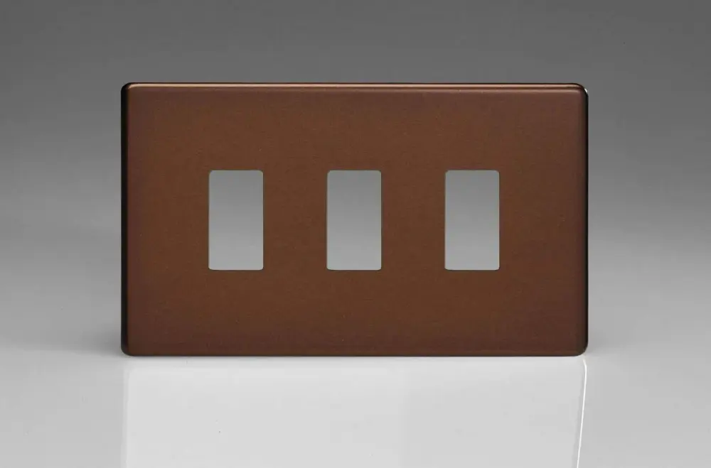 Varilight XDMPGY3S Screwless Mocha 3 Gang PowerGrid Plate (Twin Plate) Snap-On Design