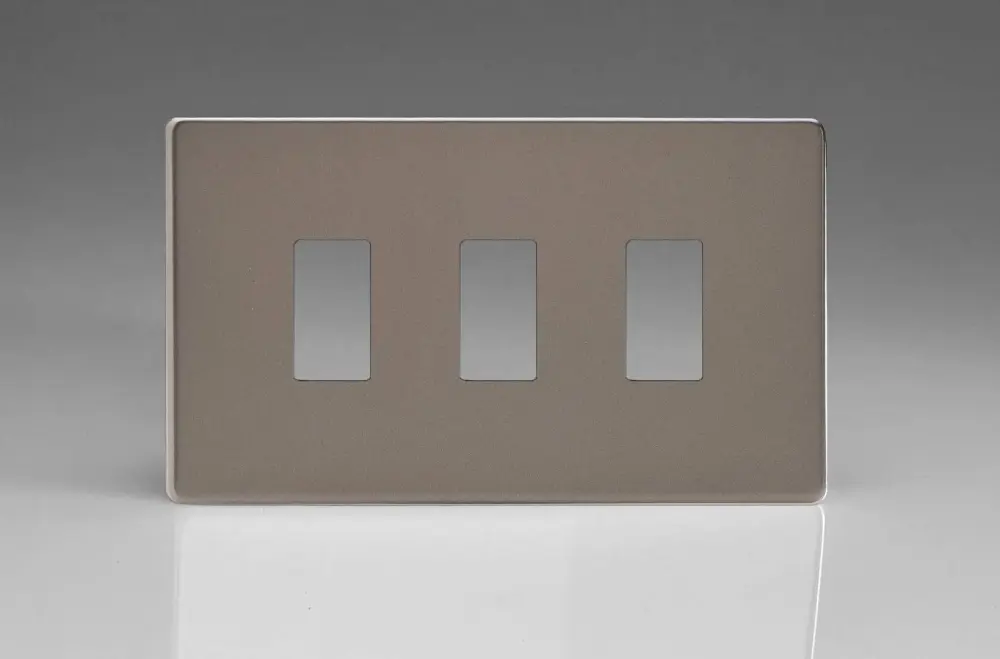 Varilight XDRPGY3S Screwless Pewter 3 Gang PowerGrid Plate (Twin Plate) (UL Certified)