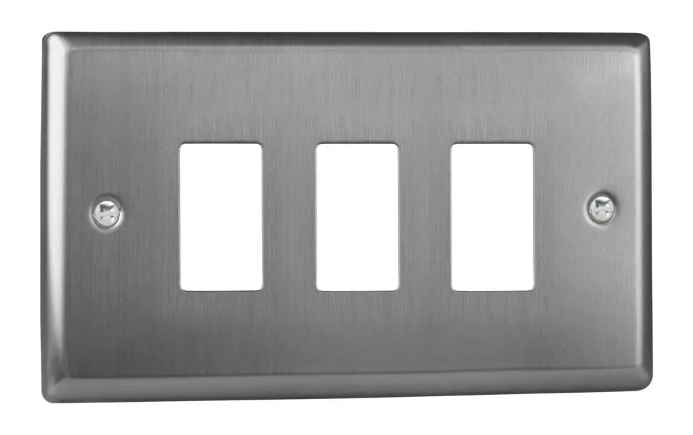 Varilight XTPGY3 Vintage Brushed Steel 3 Gang PowerGrid Plate (Twin Plate)