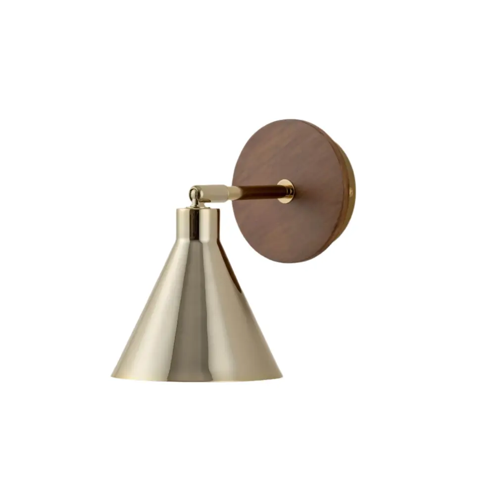 Damp Rated Cone Wall Light - Warm alloy & Wood
