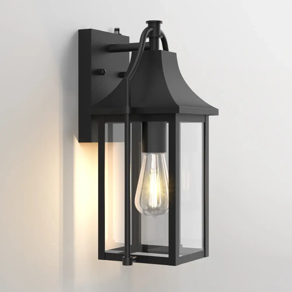 Lawyettle 18" Outdoor Wall Lantern Dusk to Dawn Sensor, 2-Light Rainproof Brown Wall Sconce Glass Porch, Garage, Front Doo...