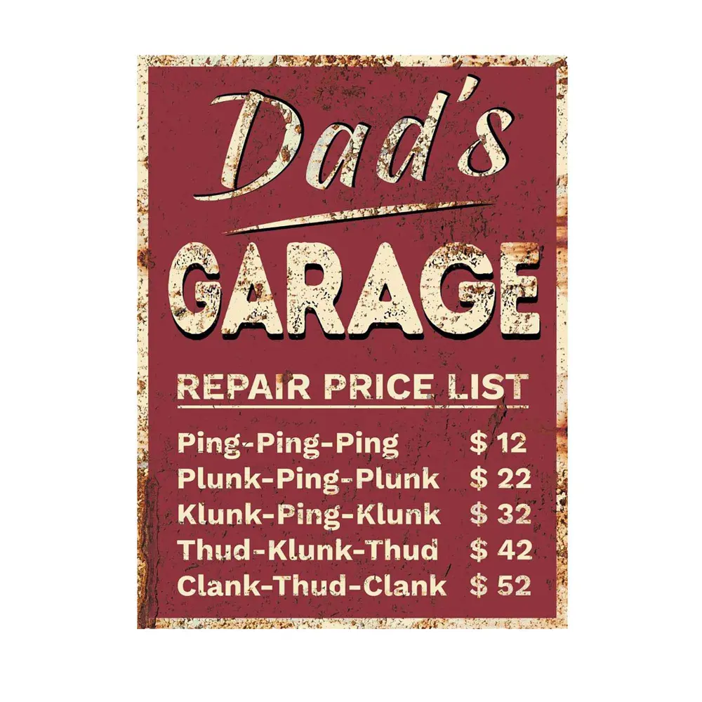 Primer & Paint Wall Sign, ''Dad's Garage Repair Price List'' (12'' x 16'')
