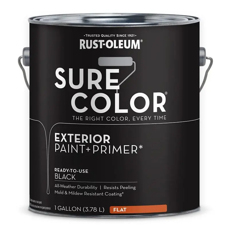 Rust-Oleum Sure Color 394669 Exterior Paint and Primer, Water, Flat, Midnight, 1 gal Can, 400 sq-ft/gal Coverage Area