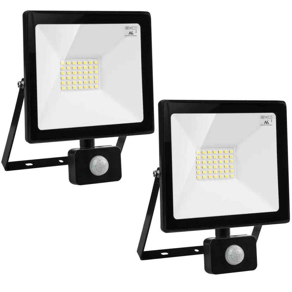 2x Maclean motion sensor LED floodlight, sleek 30W, 2400lm, warm white (3000K), IP44, MCE630 WW PIR