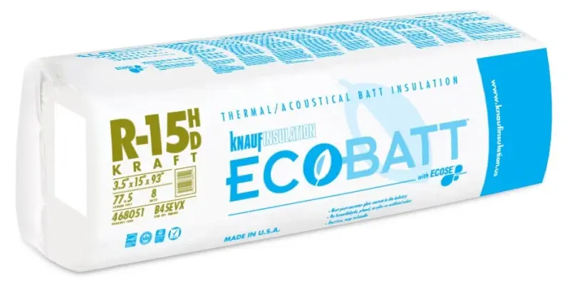 Knauf Insulation B45EVX R15K Kraft Faced Batt Insulation, 93 L, 15 W, R15 R-Value, Fiberglass, Cocoa