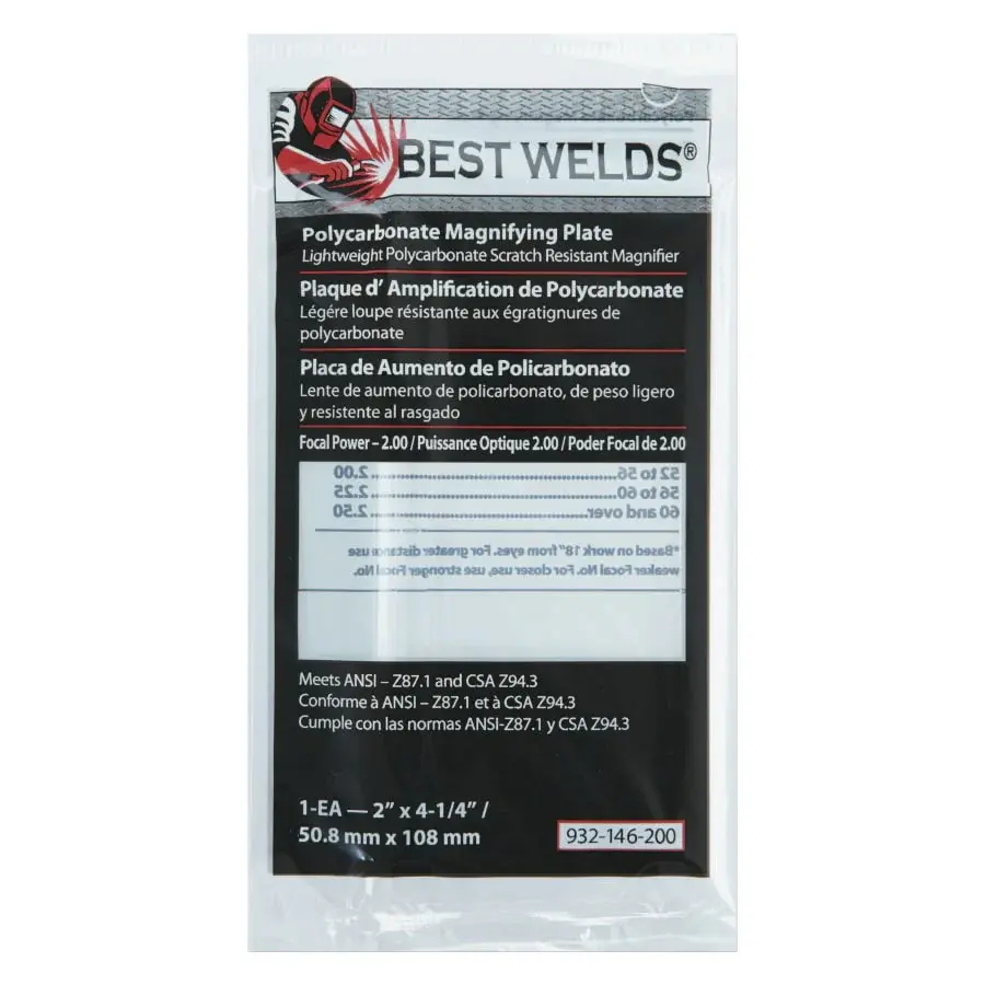Best Welds Plastic Magnifier Plate, 2 x 4-1/4 , 2 Diopter, Lexan, Clear