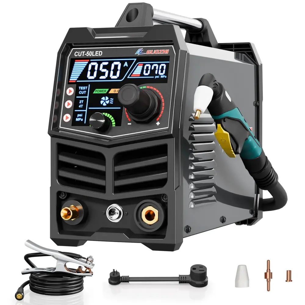 GZ GUOZHI Plasma Cutter 50A, Dual Voltage 110V/220V Portable Plasma Cutting Machine Spacious LED Display, 12mm Clean Cut, ...