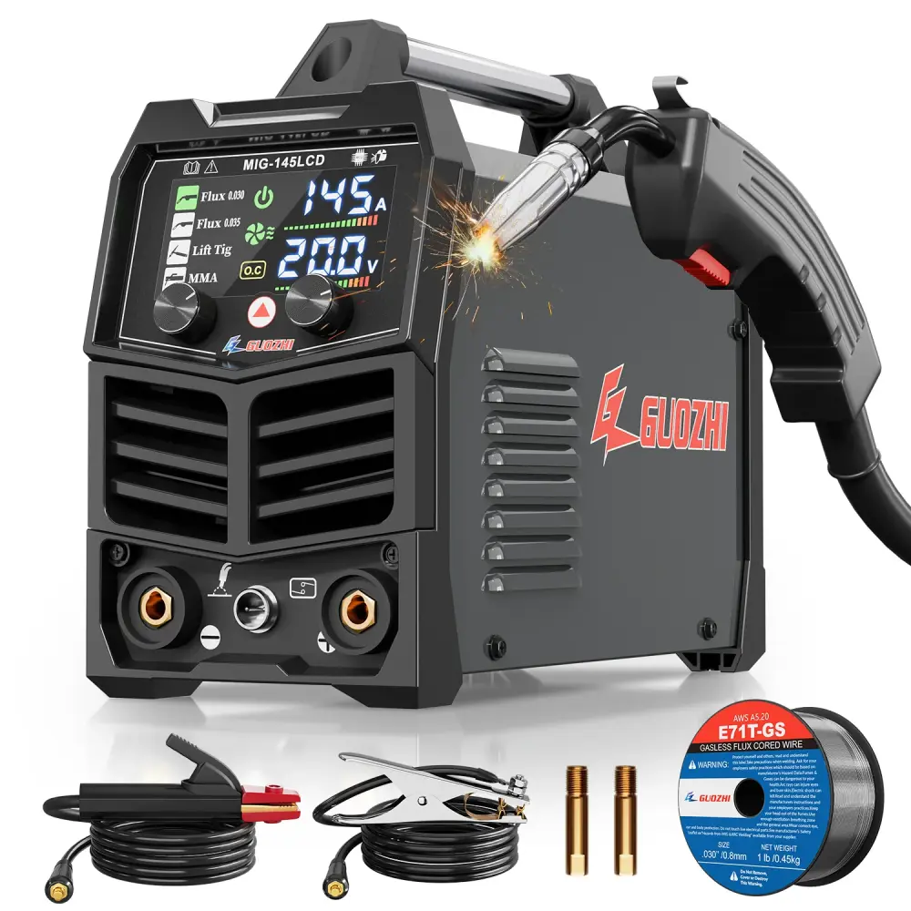 GZ GUOZHI Welder Machine, LCD 3 1 Welder,MIG Welder，Stick Welder ,Lift TIG, Flux Core Welding Wire( E71T-GS)