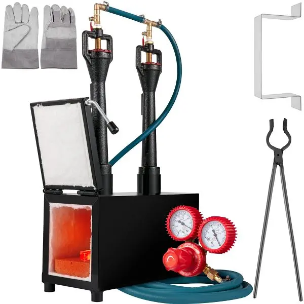VEVOR Farrier Furnace Dual Burners Large Square Head Plug Capacity Travel-friendly Square Metal Propane Knife Forge, Black...