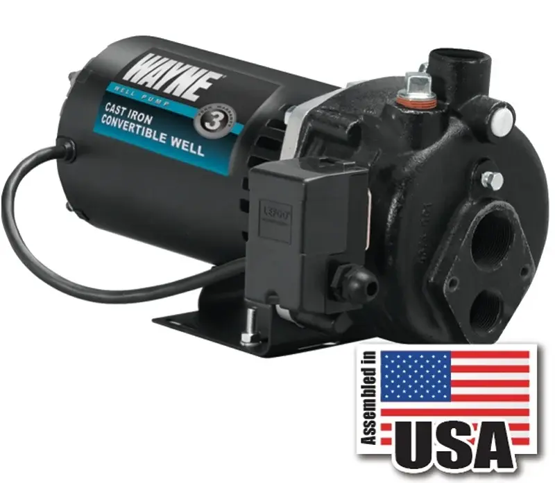Wayne CWS50 Jet Well Pump, 120/240 V, 0.5 hp, 1-1/4 Suction, 3/4 Discharge Connection, 90 ft Max Head, 408 gph Pressure Sw...