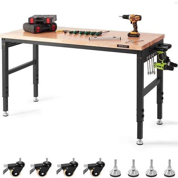 VEVOR Rugged Workbench A3 Carbon Steel Work Bench, Frame Material Carbon Steel, GZZS60X22INCHY46FV1