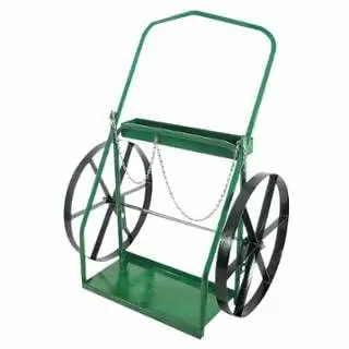 Anthony Low-Rail Frame Dual-Cylinder Cart, 35 OD W x 47 H, 24 dia x 2 W Mild Steel Wheels, Incl Securety Chain, 2-24