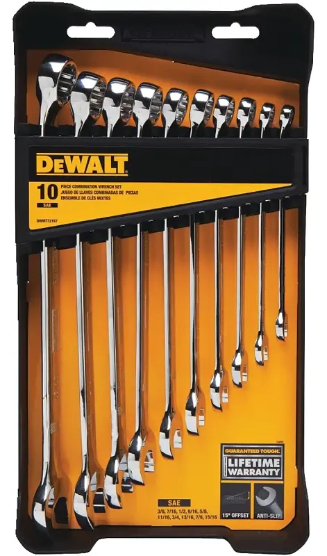 DEWALT DWMT72167 Wrench Adjust, 10-Piece, Chrome Vanadium Steel, Specifications: SAE Measurement