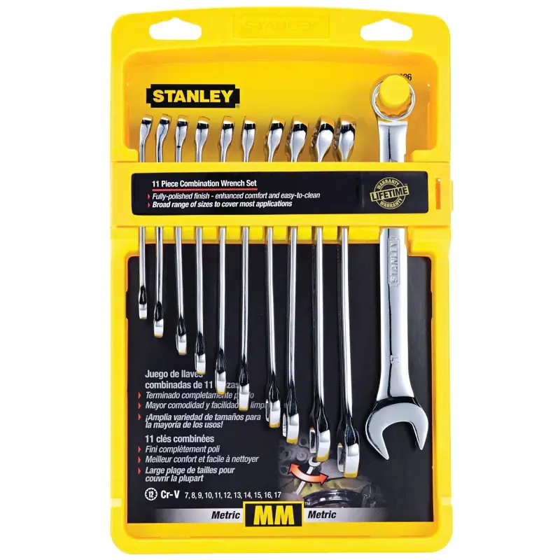 STANLEY 94-386W Wrench Place, 11-Piece, Steel, Polished Chrome, Specifications: Metric Measurement