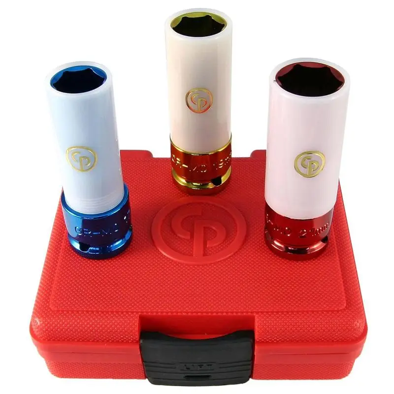 Stylishago Pneumatic 1/2" Drive 3 Piece Metric Wheel Nylon Insert Nut Preserveor Impact Socket Set, 8940164464 Chicag...