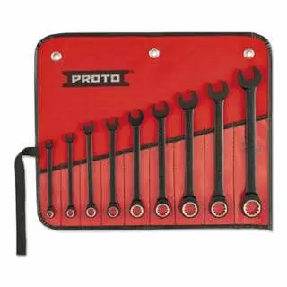 Proto 9 PC Spline Non-Reversing Combination Adjustable Wrench Set, 12 Points, Black Oxide Finish, JSCR-9S