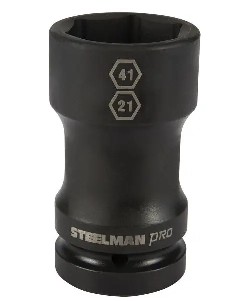 STEELMAN 1-Inch Drive Budd Wheel 41mm 6-Point Hex and 21mm 4-Point Square Combo Impact Socket, 79324