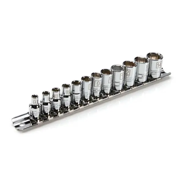 STEELMAN Chemical-Resistant 1/4-Inch Drive Shallow Depth 6-Point Chrome Metric Socket Set, 12 Pieces, 78167