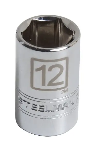 STEELMAN Hardened 3/8-Inch Drive x 12mm Shallow 6-Point Metric Single Socket, 78195
