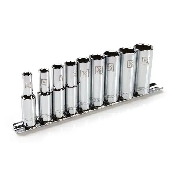 STEELMAN User-Friendly 3/8-Inch Drive Deep 6-Point Chromium SAE Socket Set, 9 Pieces, 78214