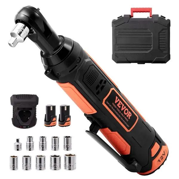 VEVOR ANSI-Rated 3/8" Cordless Electric Ratchet Open-End Wrench Set, 12V 33 Ft-lbs Power Ratchet Tool Kit, DDJLBS3412...