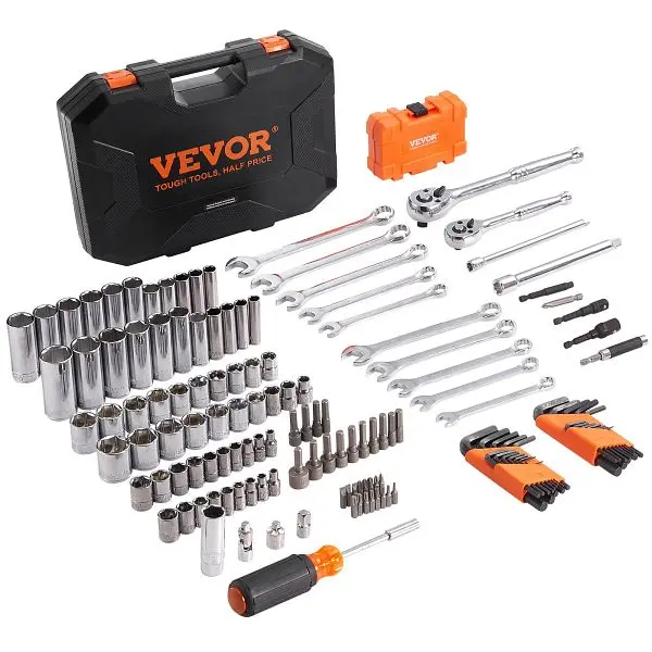 VEVOR Mechanics Tool Set and Socket Set, 1/4" and 3/8" Drive Deep and Quality Sockets, 145 Count, JXGJTZ1438SAEU...