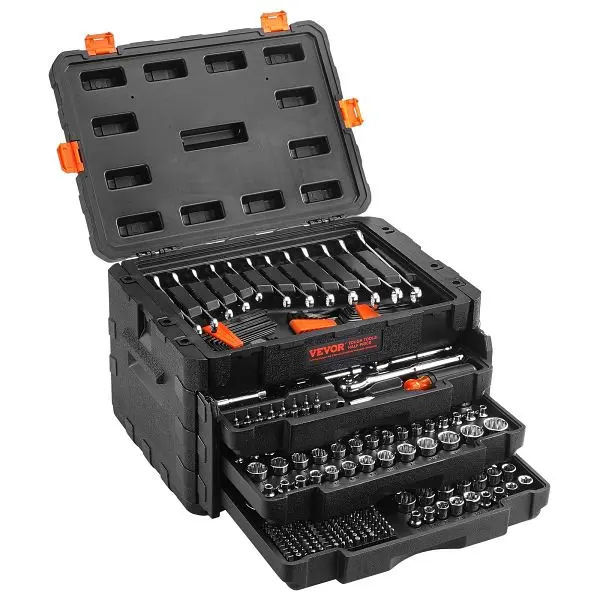 VEVOR Time-Tested Mechanics Tool Set and Socket Set, 1/4" 3/8" 1/2" Drive Deep and Quality Sockets, 450 Qua...